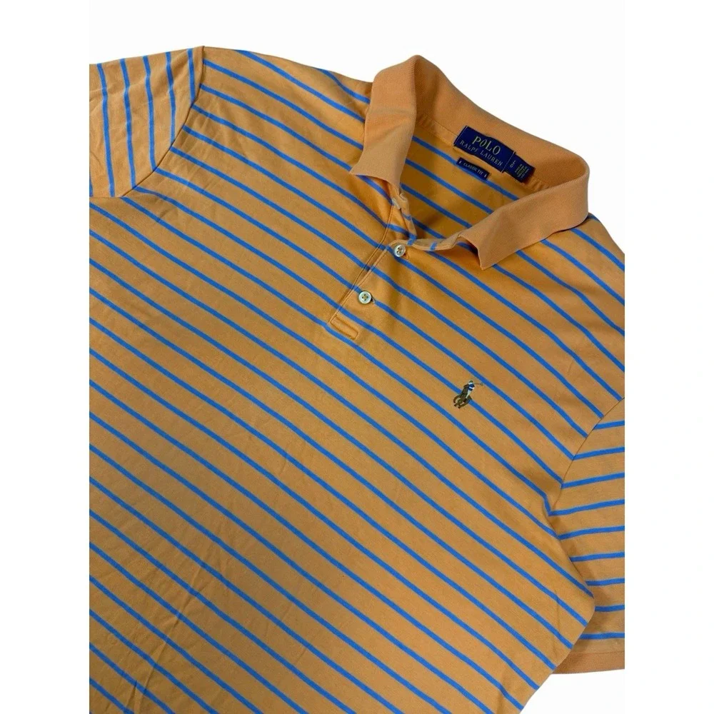 Polo Ralph Lauren Classic Fit Polo Shirt Men's L Orange Blue Stripe Tonal Pony